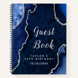 Cuaderno Aviso de cumpleaños de Navy y Silver Agate