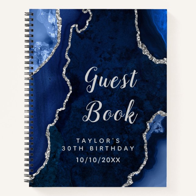 Cuaderno Aviso de cumpleaños de Navy y Silver Agate (Anverso)