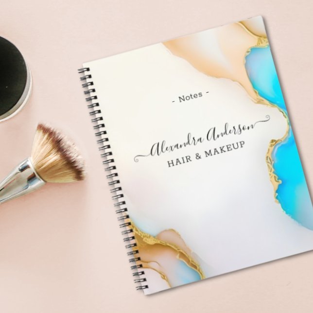 Cuaderno Aviso de firma de detalles de oro azul de lujo (Luxury Agate Blue Gold Details Signature Script Notebook)