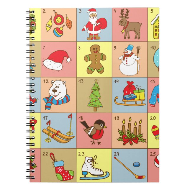 Cuaderno Aviso de navidades: Colección de elementos Doodle (Frente)