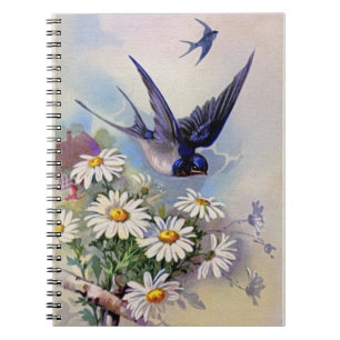 Cuaderno Aviso de pájaro vintage con floresLibro