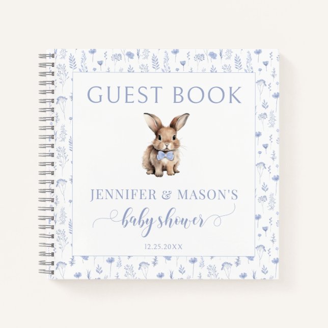 Cuaderno Aviso para bebés con conejo azul (Anverso)