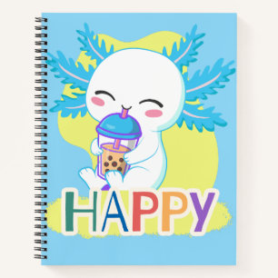 Cuaderno Axolotl Feliz con Té de Boba – Burbuja Kawaii Lind