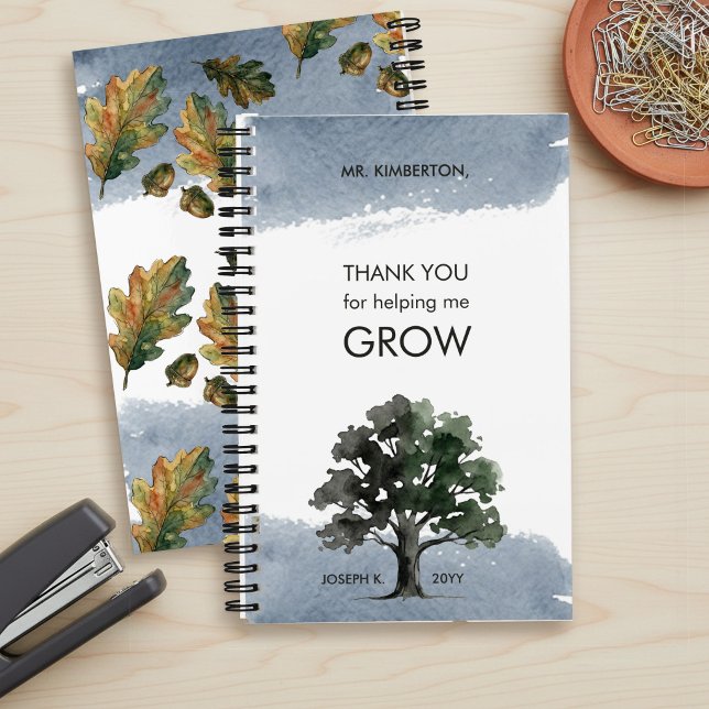 Cuaderno Ayudándome a Crecer Roble Acuarela Maestro (Personalized "thank you for helping me grow" Teacher Appreciation notebook by Darling & May)