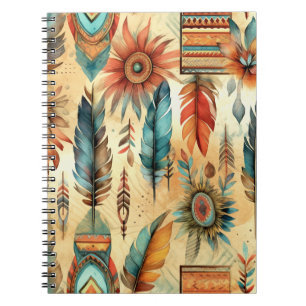 Cuaderno Aztec Boho Tribal Blue Fethers