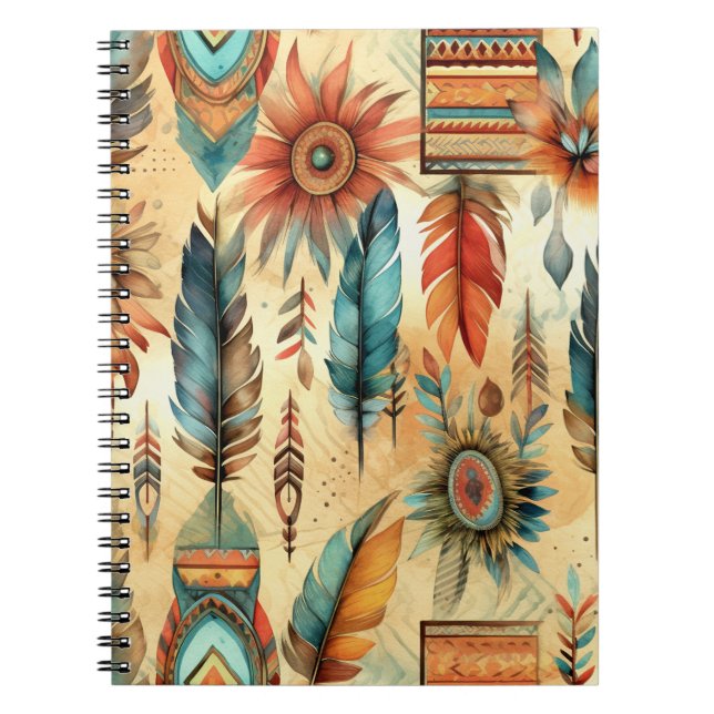 Cuaderno Aztec Boho Tribal Blue Fethers (Frente)