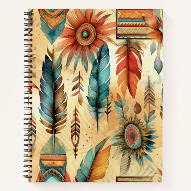 Cuaderno Aztec Boho Tribal Blue Fethers (Anverso)