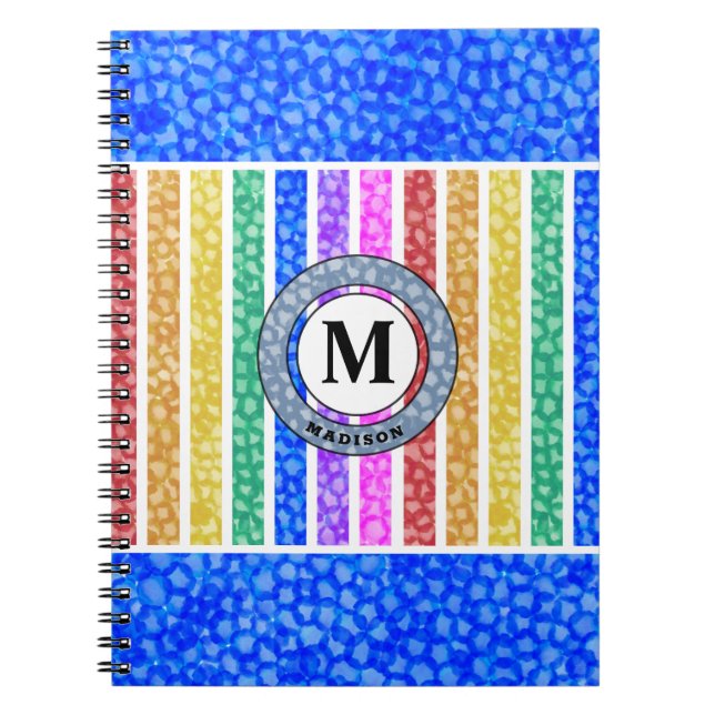 Cuaderno Azul acuarela Arcoiris Mosaico onograma (Frente)