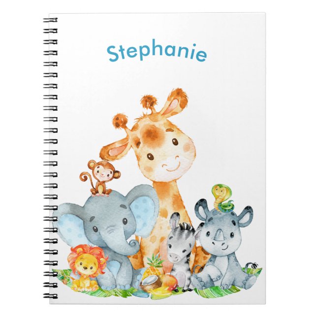 Cuaderno Azul acuarela Cute Safari Jungle Animales (Frente)