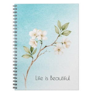 Cuaderno Azul Acuático Floral Blanco