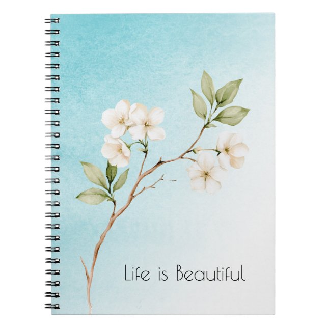 Cuaderno Azul Acuático Floral Blanco (Frente)