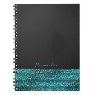 Cuaderno Azul Acuático y Gris Glam Moderno Lentejuelas Chic