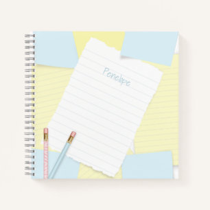 Cuaderno Azul Amarillo Notas Doodle