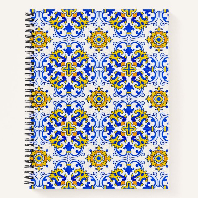 Cuaderno Azul Amarillo Portugués Azulejo Patrón sin Mar (Anverso)