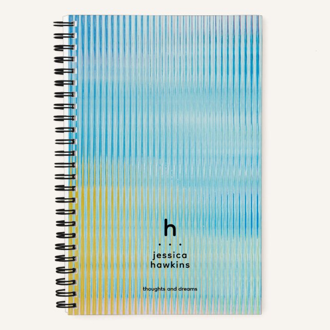 Cuaderno Azul Amarillo Tendencia Prisma Vidrio Monograma Mo (Anverso)