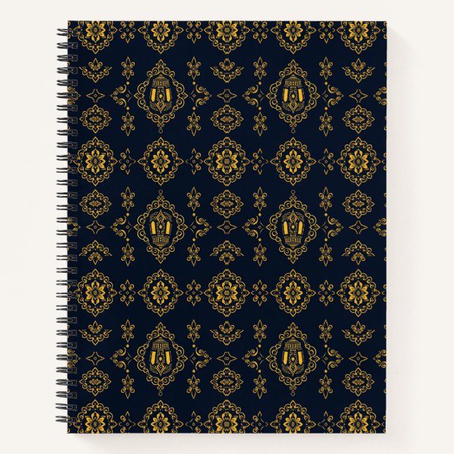 Cuaderno azul ámbar de filigrana de linterna árabe (Anverso)