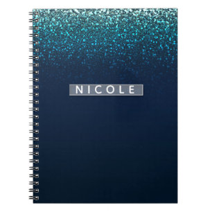 Cuaderno Azul Aqua Naval Brillo Destello Moderno Glamour Fe