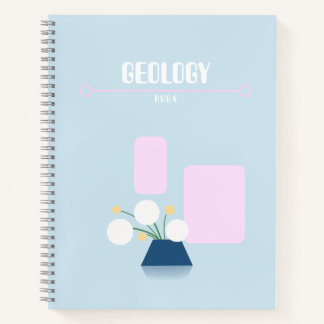 Cuaderno azul bebé lindo con flores geométricas
