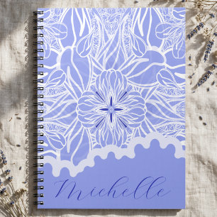 Cuaderno Azul Bebé Y Blanco Floral Dibujado A Mano