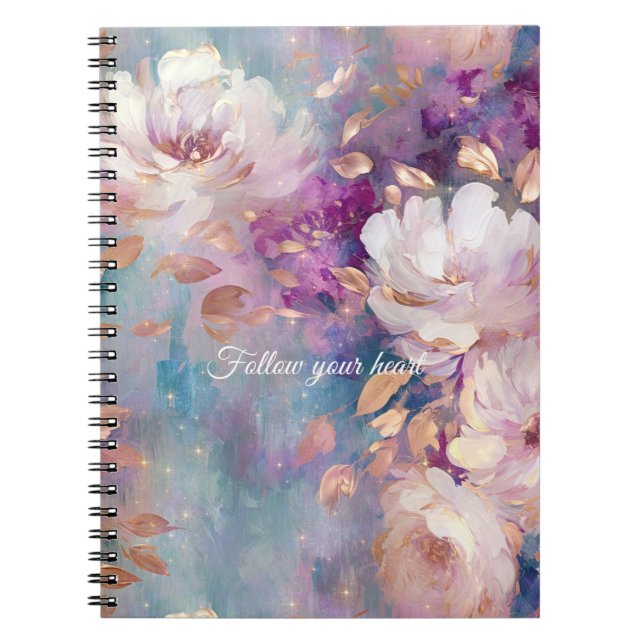 Cuaderno Azul Blanco Dorado Púrpura Floral   (Frente)