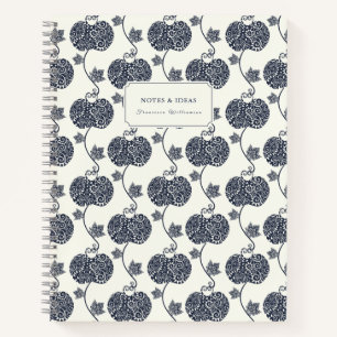 Cuaderno Azul Blanco Elegante Manzanas Vintage Ornate Patró