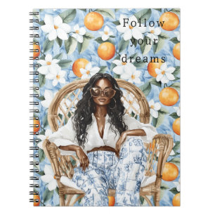Cuaderno Azul blanco siciliano verano Chica de pelo negro f