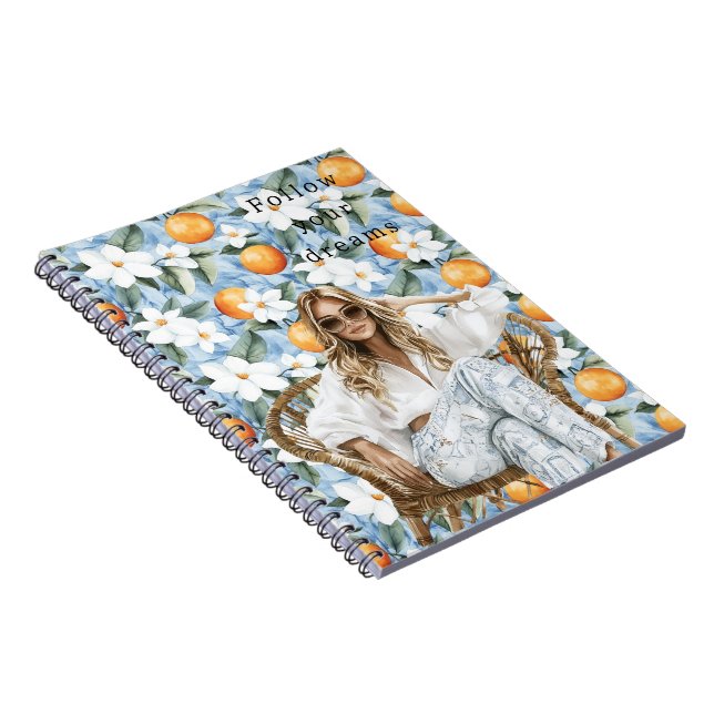 Cuaderno Azul blanco siciliano verano rubio Chica floral (Lado Derecho)