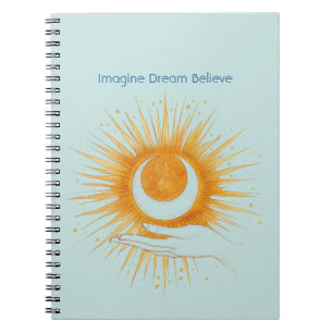 Cuaderno Azul Celeste Imagina Sueña Cree Oro Sol Mano