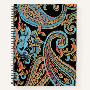 Cuaderno Azul Celeste y Naranja Otoño Vintage Paisley