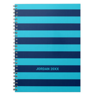 Cuaderno Azul cielo y franjas de la marina con nombre