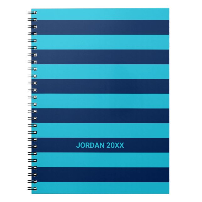 Cuaderno Azul cielo y franjas de la marina con nombre (Frente)