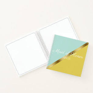 Cuaderno Azul Claro Amarillo Oro Dama de Honor Boda