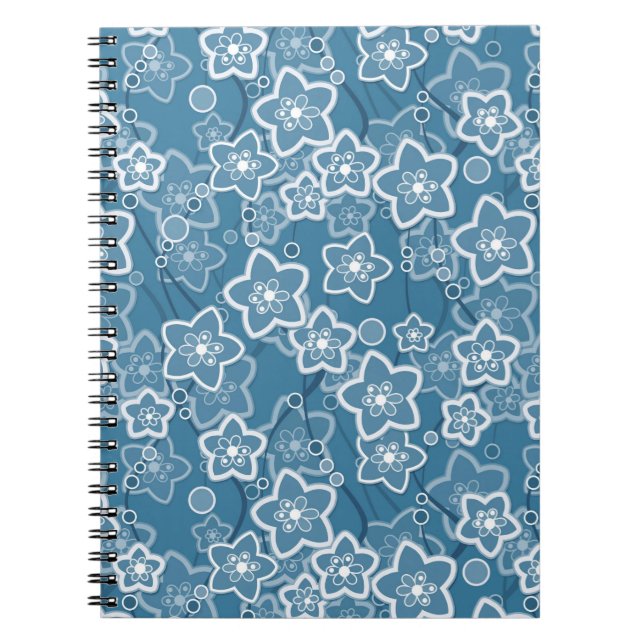 Cuaderno azul con blanco, azul, flores, floral, rústico, fa (Frente)