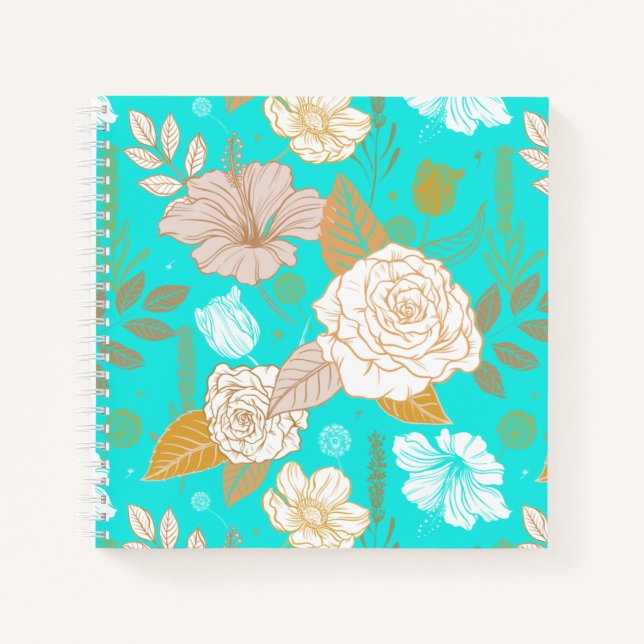 Cuaderno Azul con tonos beiges de flores (Anverso)
