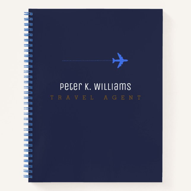 cuaderno azul de agente de viajes con avión (Anverso)