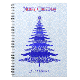 Cuaderno Azul de árbol de Navidad moderno personalizado