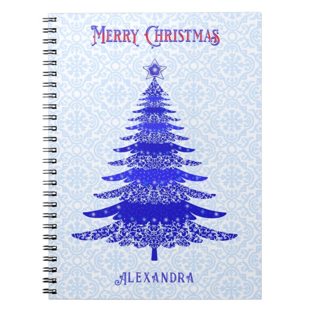 Cuaderno Azul de árbol de Navidad moderno personalizado (Frente)