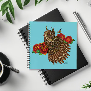 Cuaderno Azul de Búho Roses Rojos