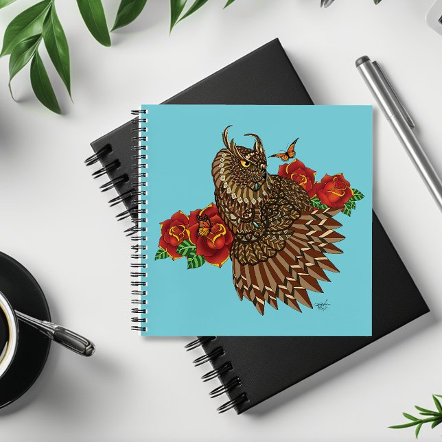 Cuaderno Azul de Búho Roses Rojos (Subido por el creador)