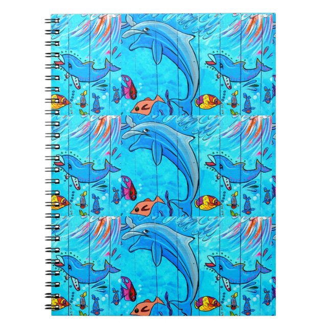 cuaderno azul de delfines riéndose (Frente)