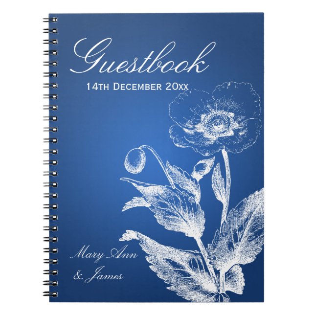 Cuaderno Azul de la amapola del Guestbook de la boda (Frente)