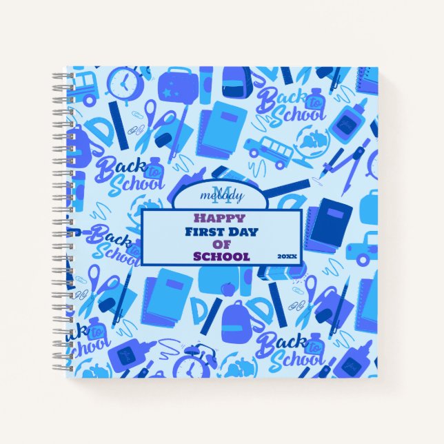 Cuaderno azul de moda Patrón personalizable de Regreso a la (Anverso)