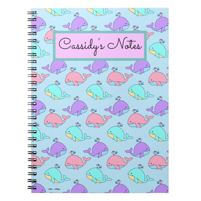Cuaderno Azul del patrón de ballena de Kawaii (Frente)