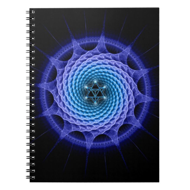 Cuaderno Azul espiral de la mandala de Merkaba (geometría (Frente)
