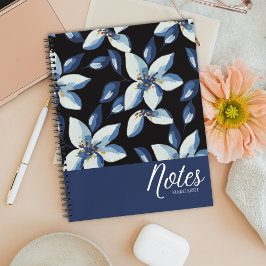 Cuaderno Azul Floral Clásico Elegante Minimal