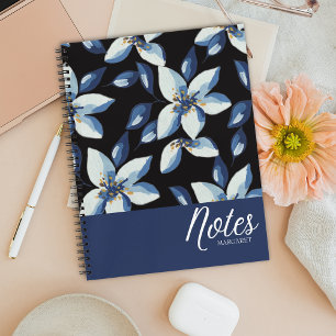 Cuaderno Azul Floral Clásico Elegante Minimal