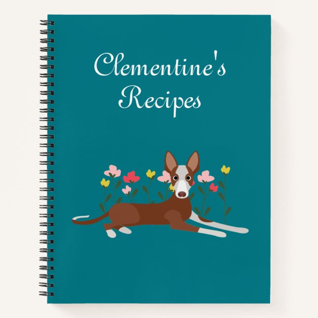 Cuaderno Azul floral de perro podenco personalizado (Anverso)