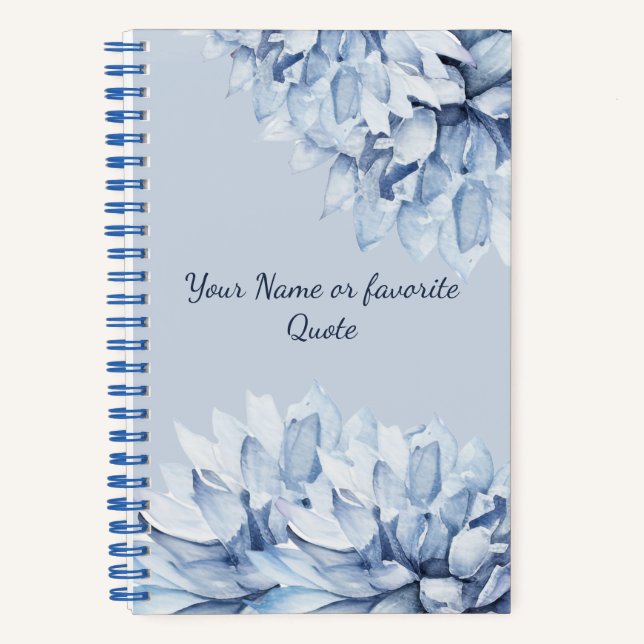 Cuaderno Azul floral floral moderno personalizado (Anverso)