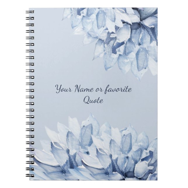 Cuaderno Azul floral floral moderno personalizado (Frente)
