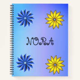Cuaderno Azul floral y personalizado amarillo